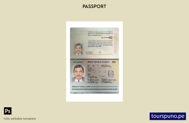 Listo para imprimir la plantilla actual del pasaporte de Corea 1